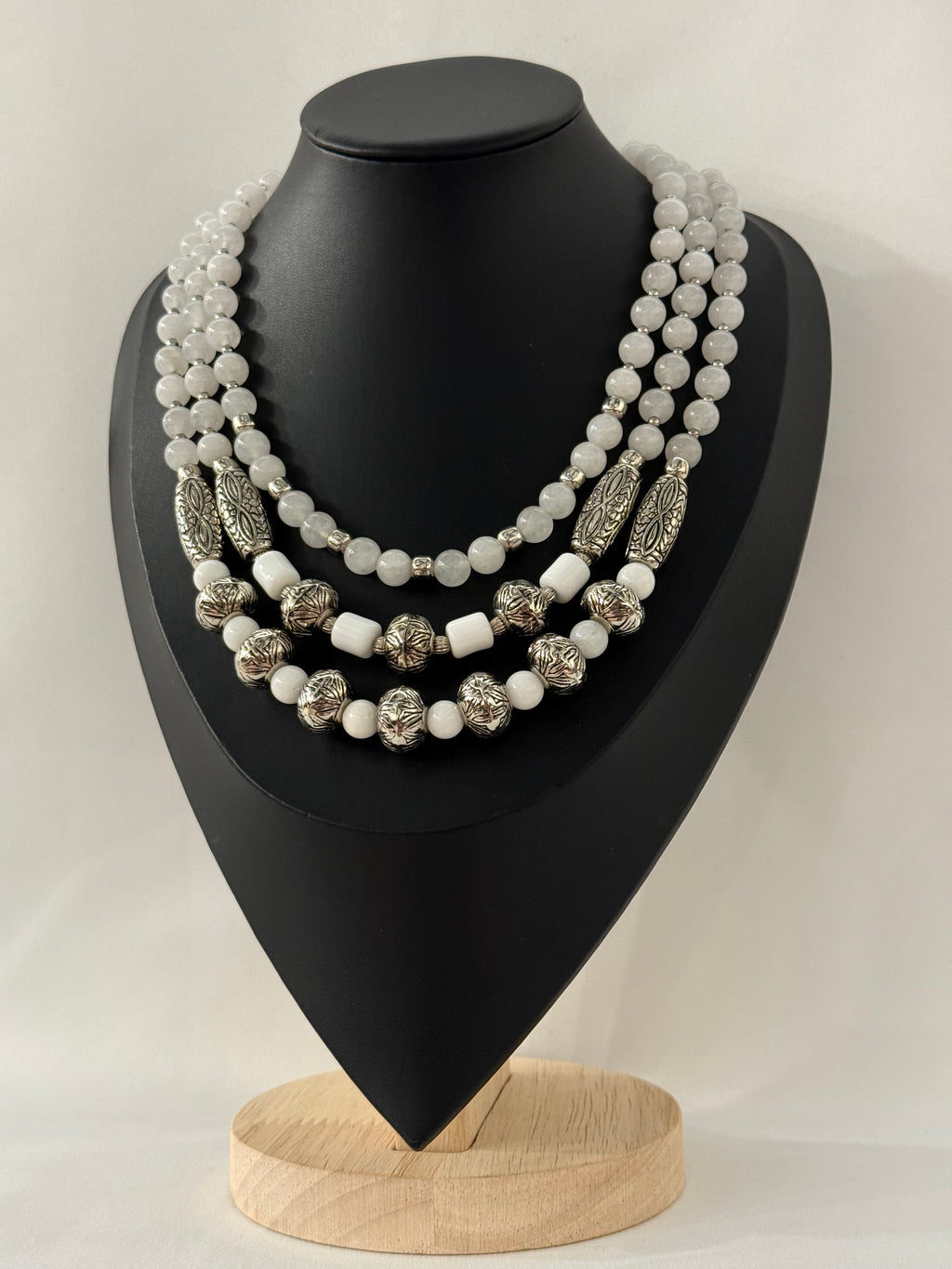 Three-Strand White Jade Necklace