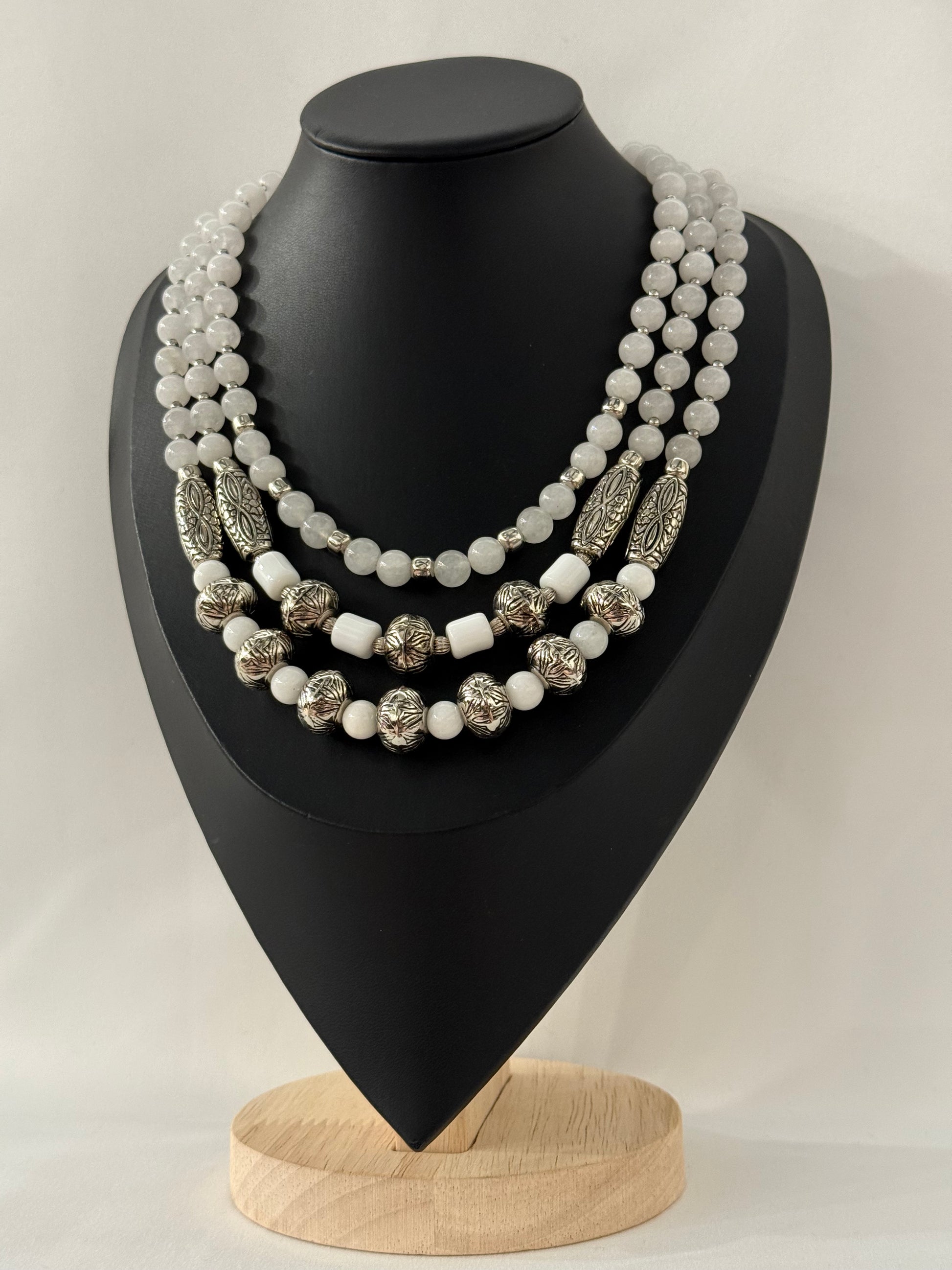 Three-Strand White Jade Necklace