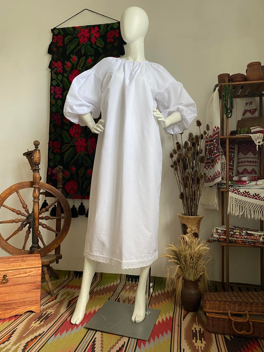 Women’s Long White Shirt with Traditional Embroidery