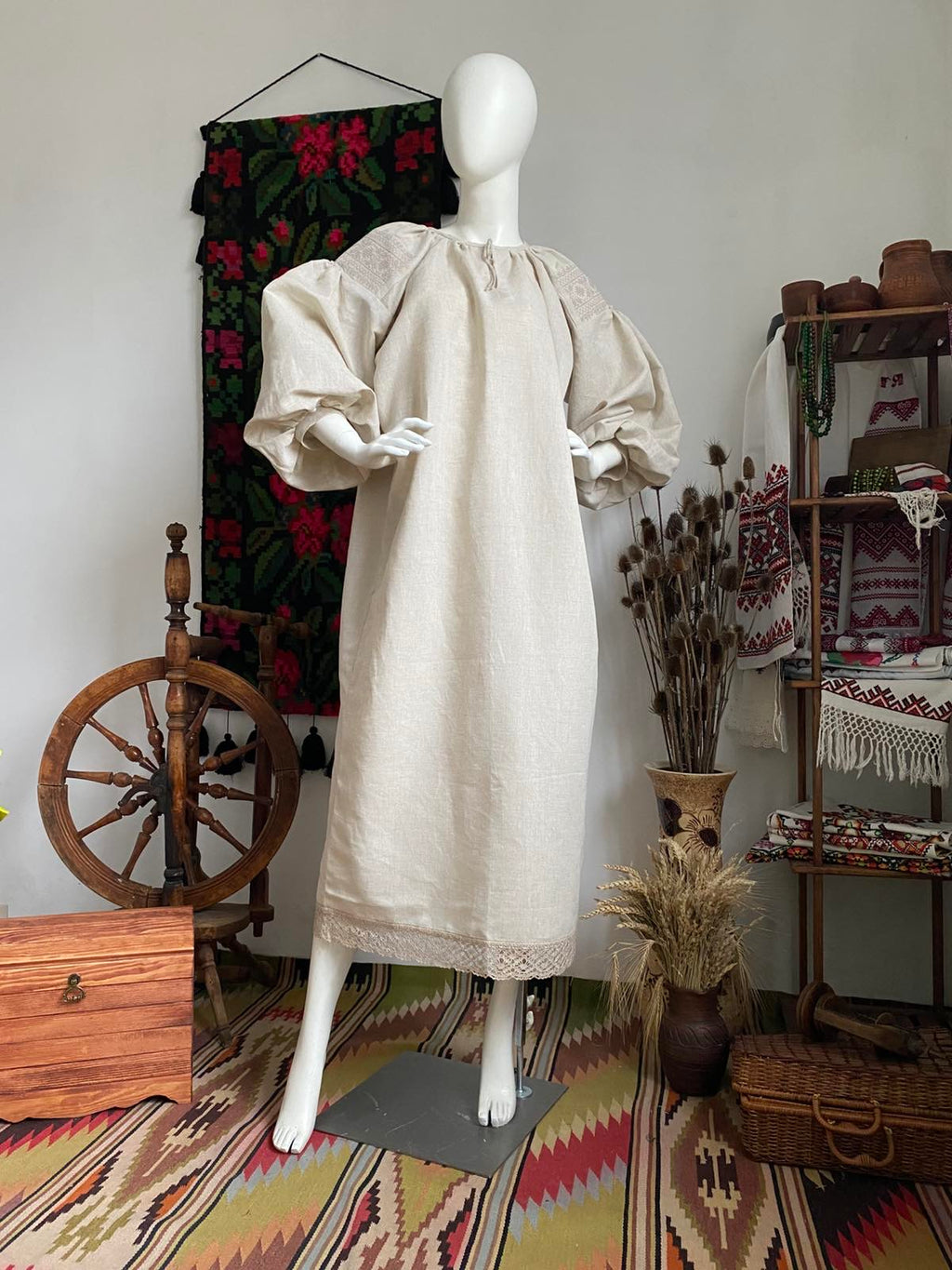 Women’s Long Linen Shirt with Traditional Embroidery