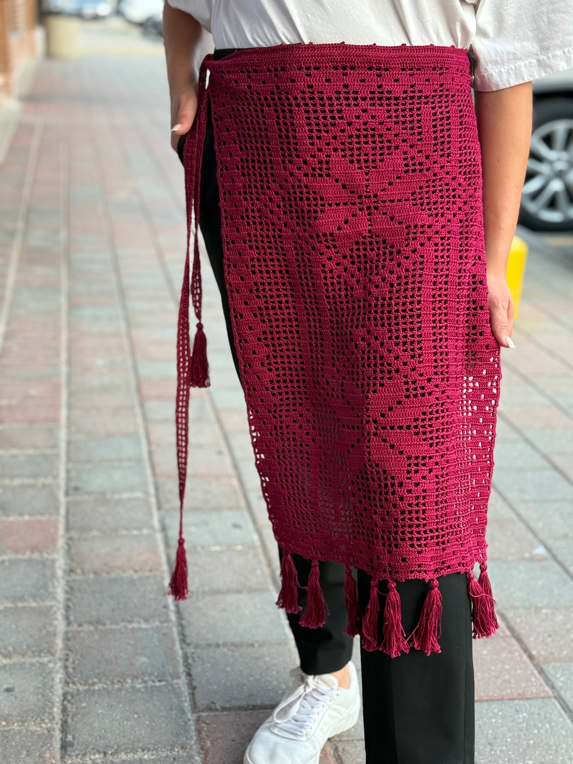 Hand-Knitted “Zapaska” with Traditional Ukrainian Ornament Cherry Colour