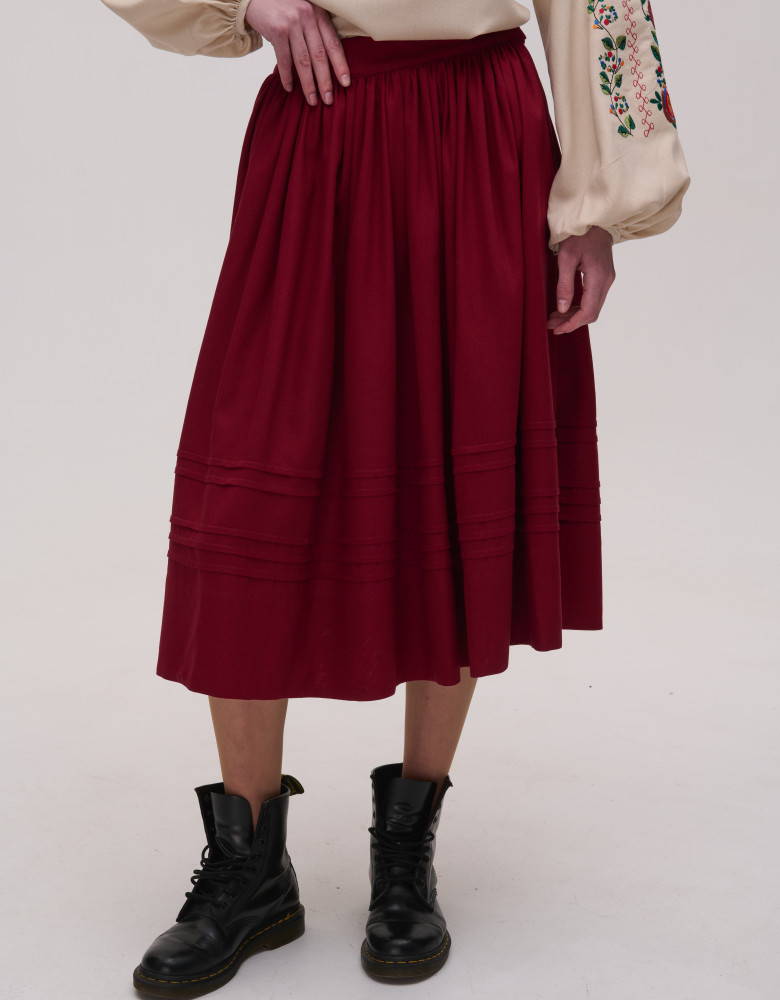 Rozmai Burgundy Linen Midi Skirt