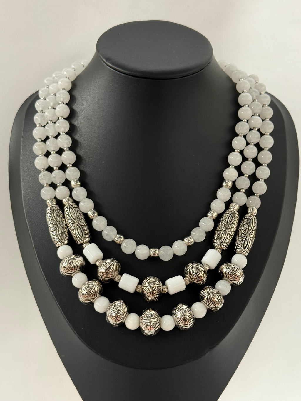 Three-Strand White Jade Necklace