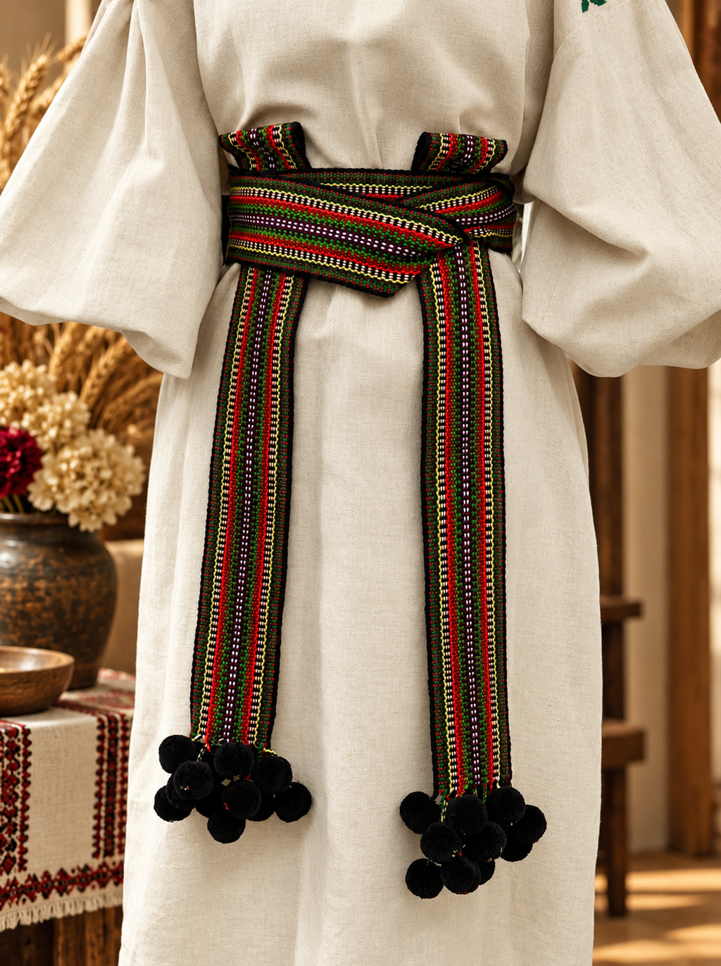 Traditional Women’s Ukrainian Kraika With Dark Green Tassels