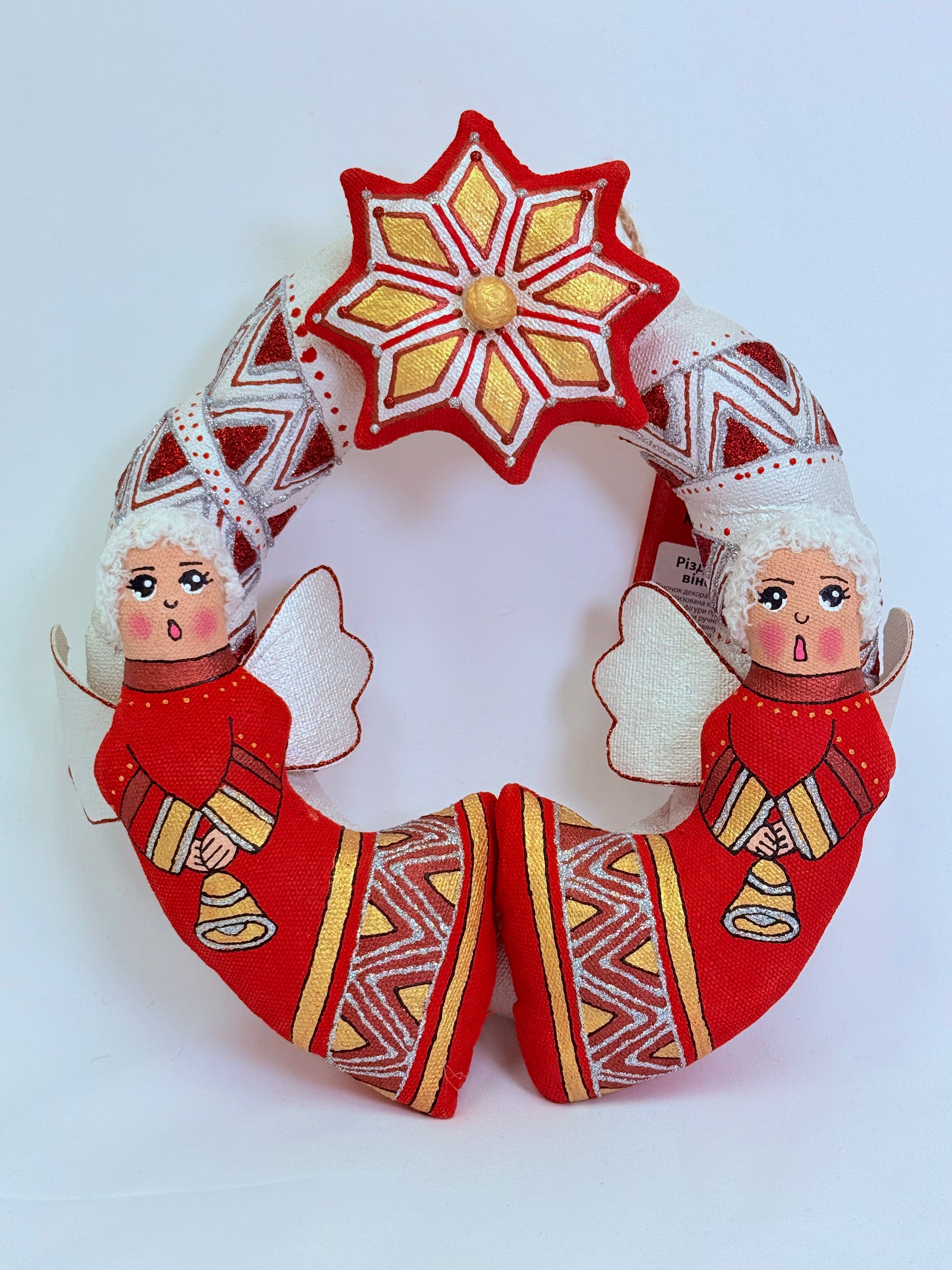 Decorative Wreath 'Christmas Silver-Red with Angels'