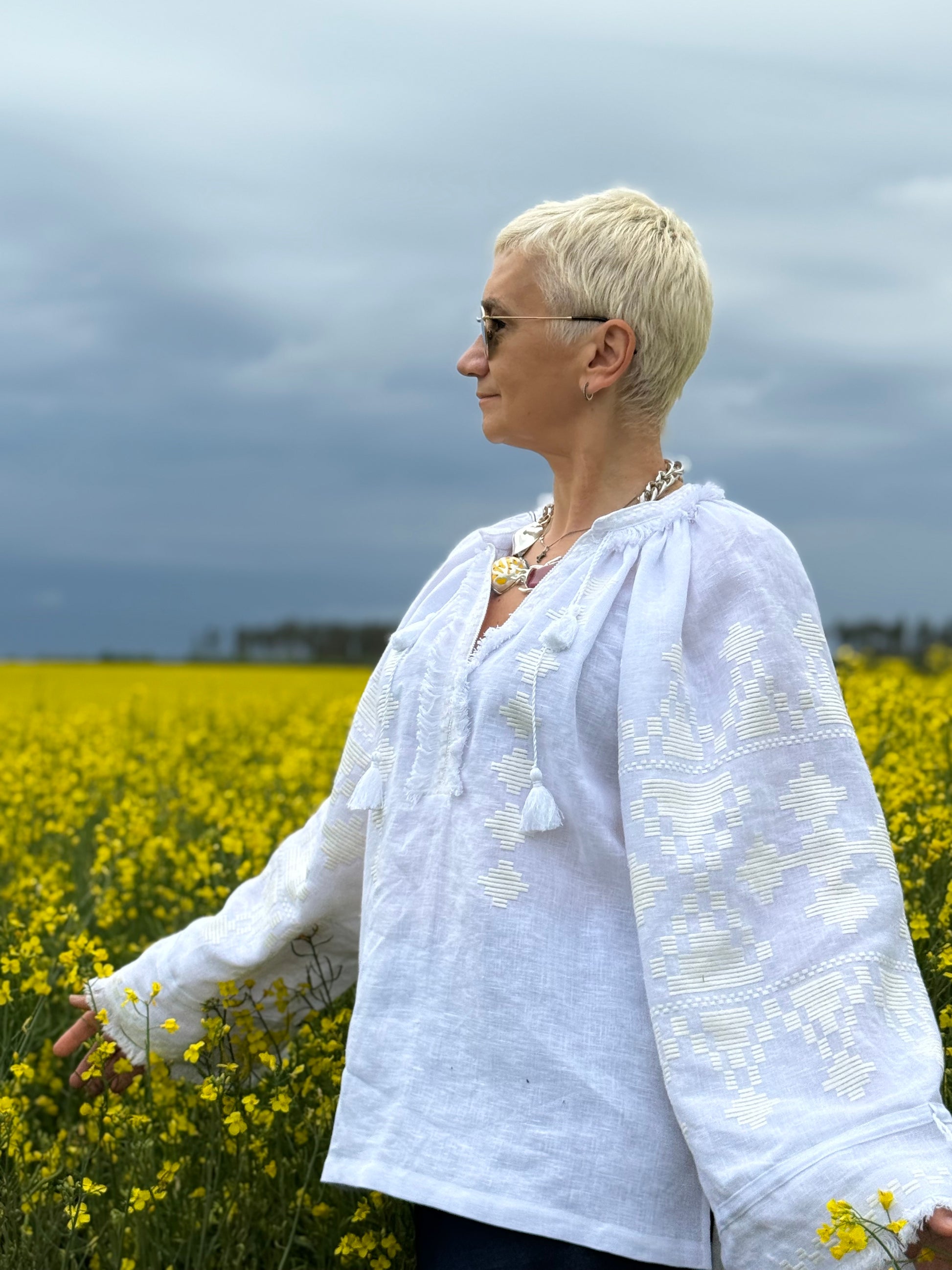 Exclusive Handmade Vyshyvanka On White Linen