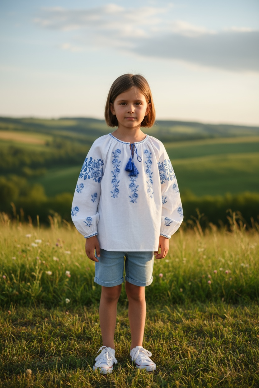 Girls White Cotton Vyshyvanka Long Sleeve In Ukrainian Traditions