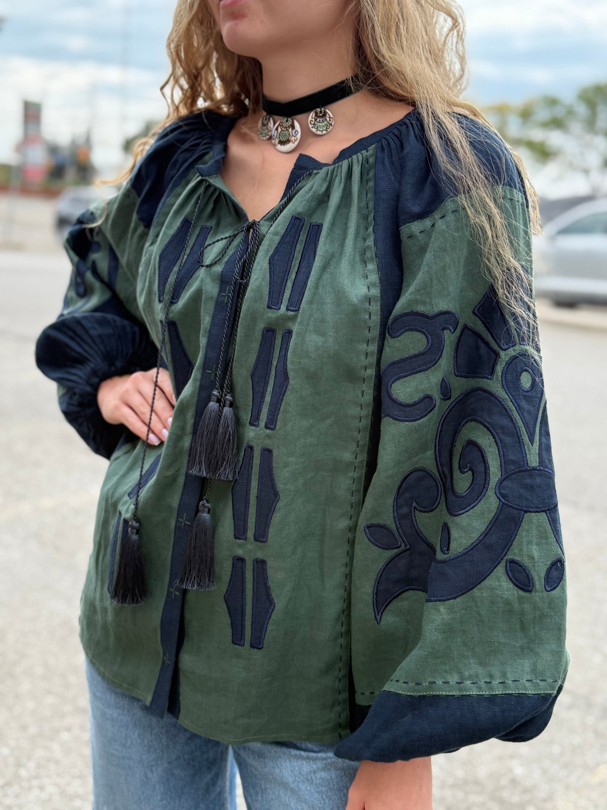 Blue-Green Linen Blouse