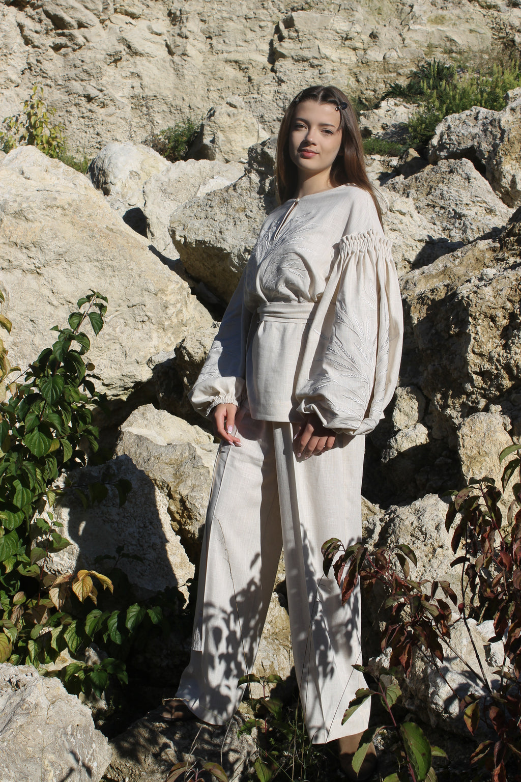 Linen Blouse with Wheat Embroidery
