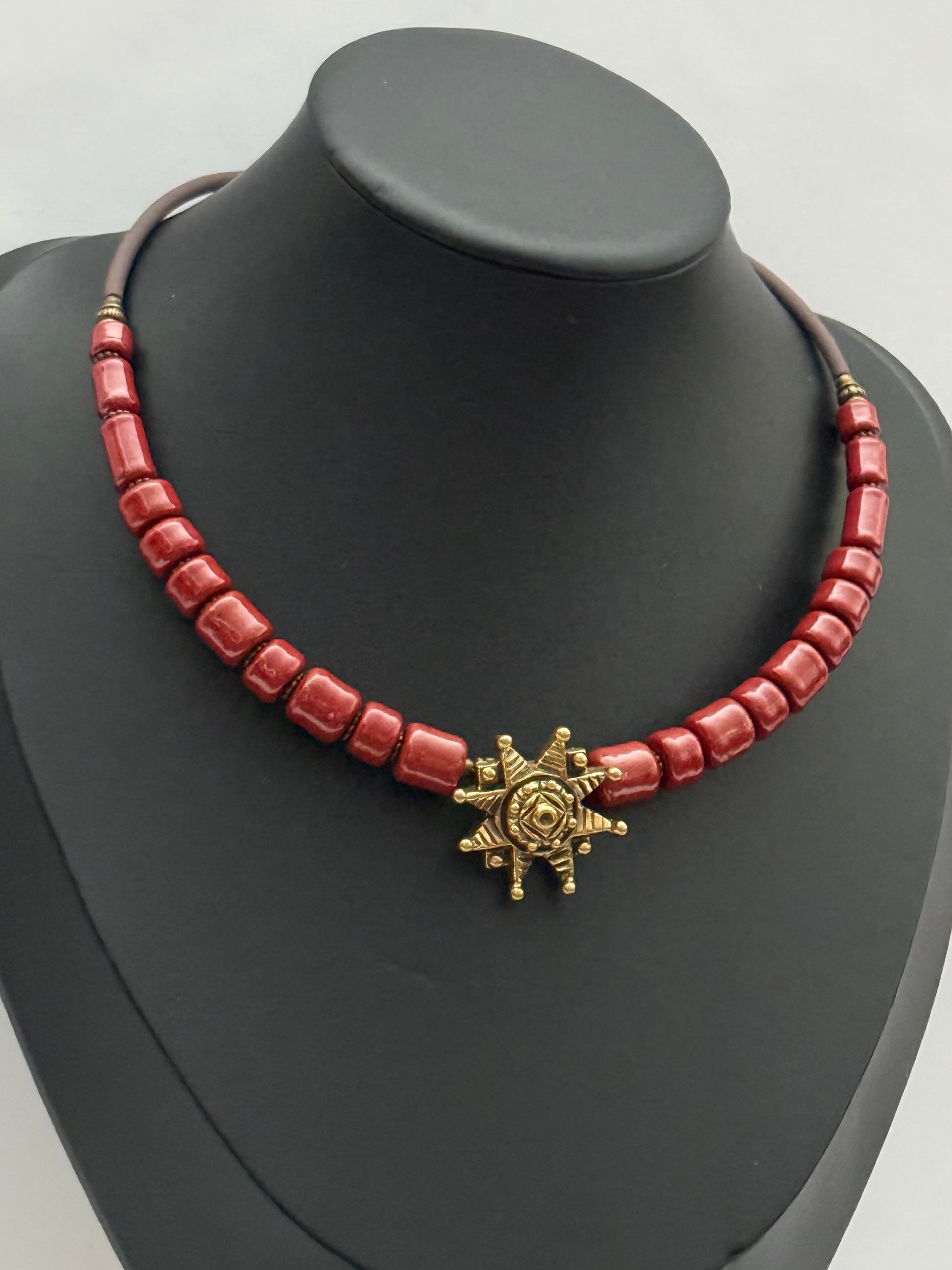 Kosiv Ceramic Choker with Brass Star – Handmade Ukrainian Jewelry
