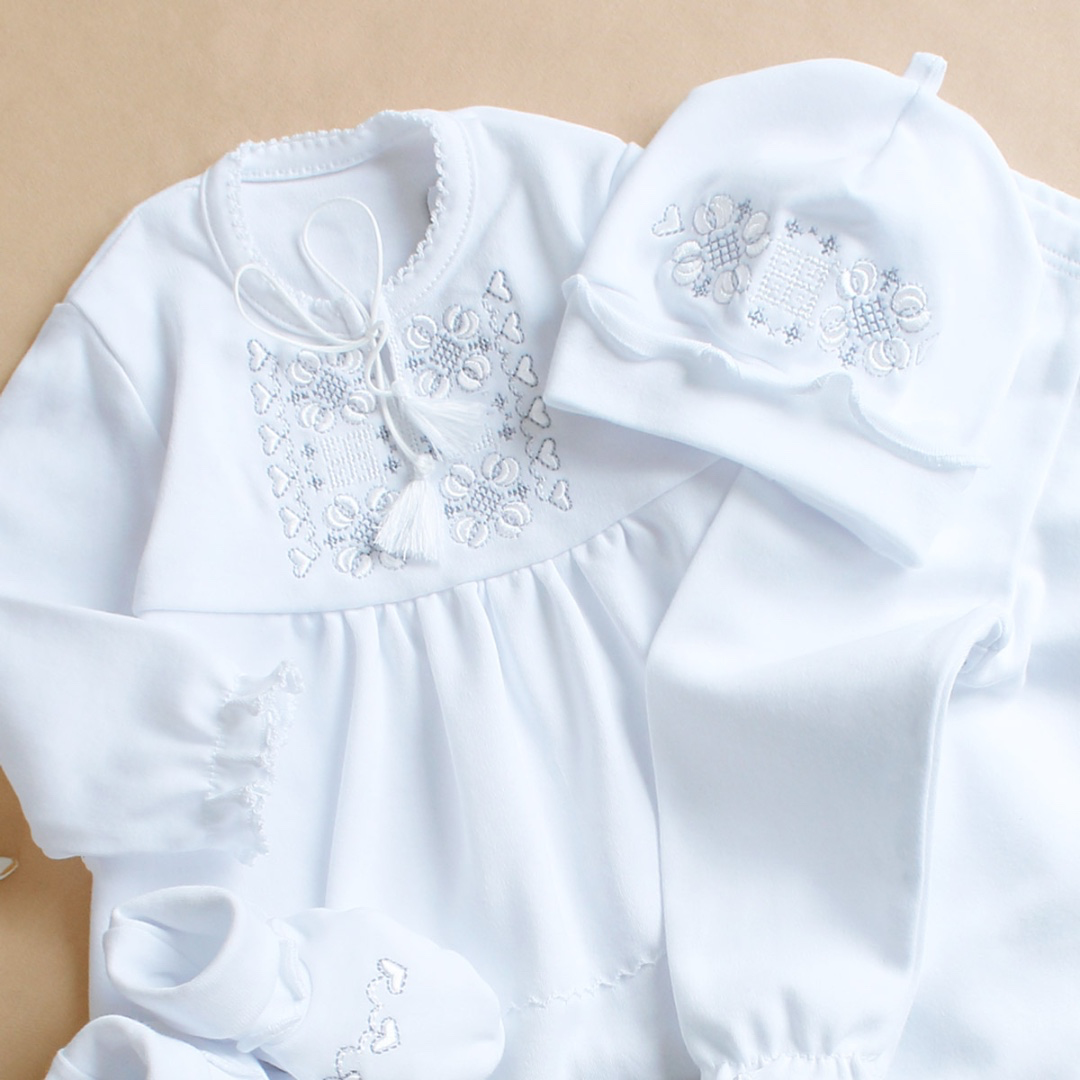 “Heart” Embroidered Christening Outfit for Baby Girls