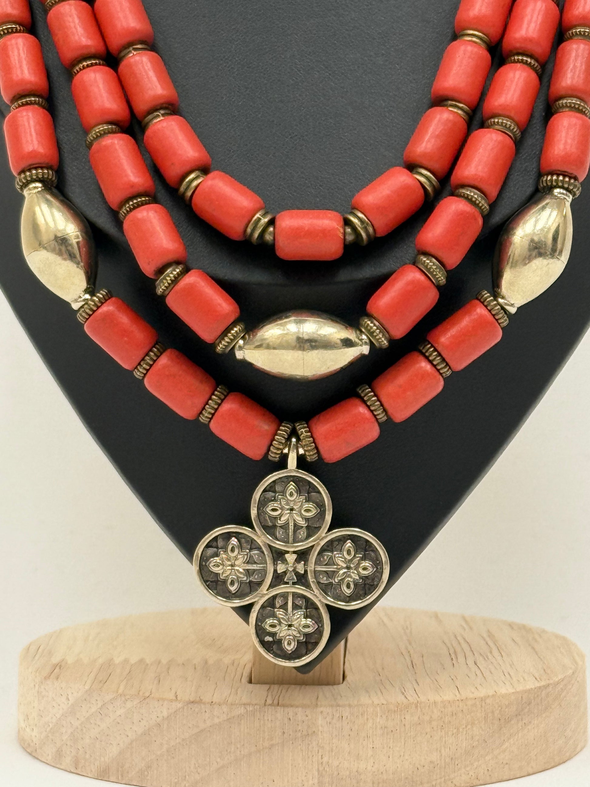 Three-Strand Necklace – Kosiv Ceramics with German Silver & Brass Accents