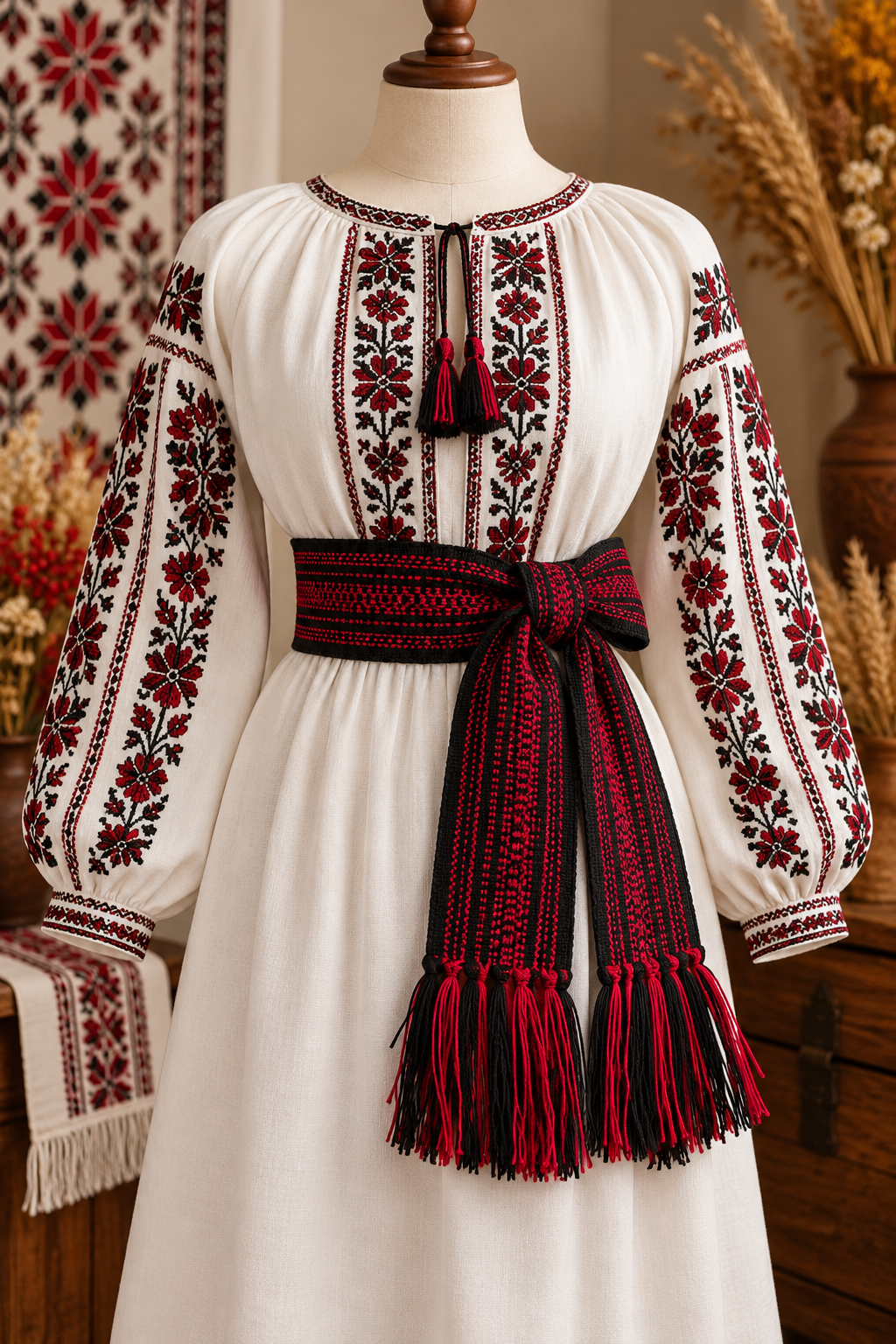 Traditional Women’s Ukrainian Kraika With Red dark Tassels