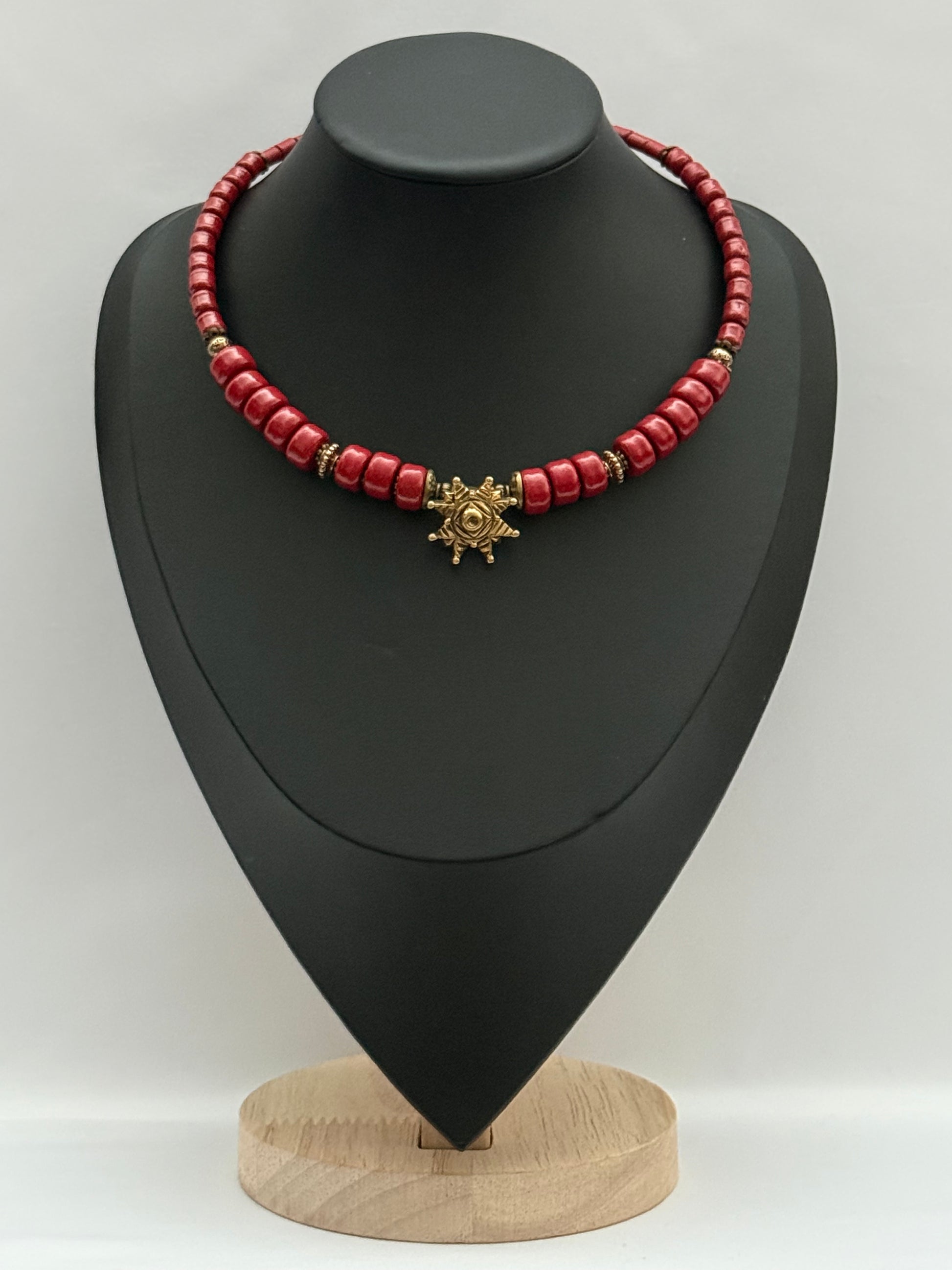Kosiv Ceramic Choker with Brass Star – Handmade Ukrainian Jewelry