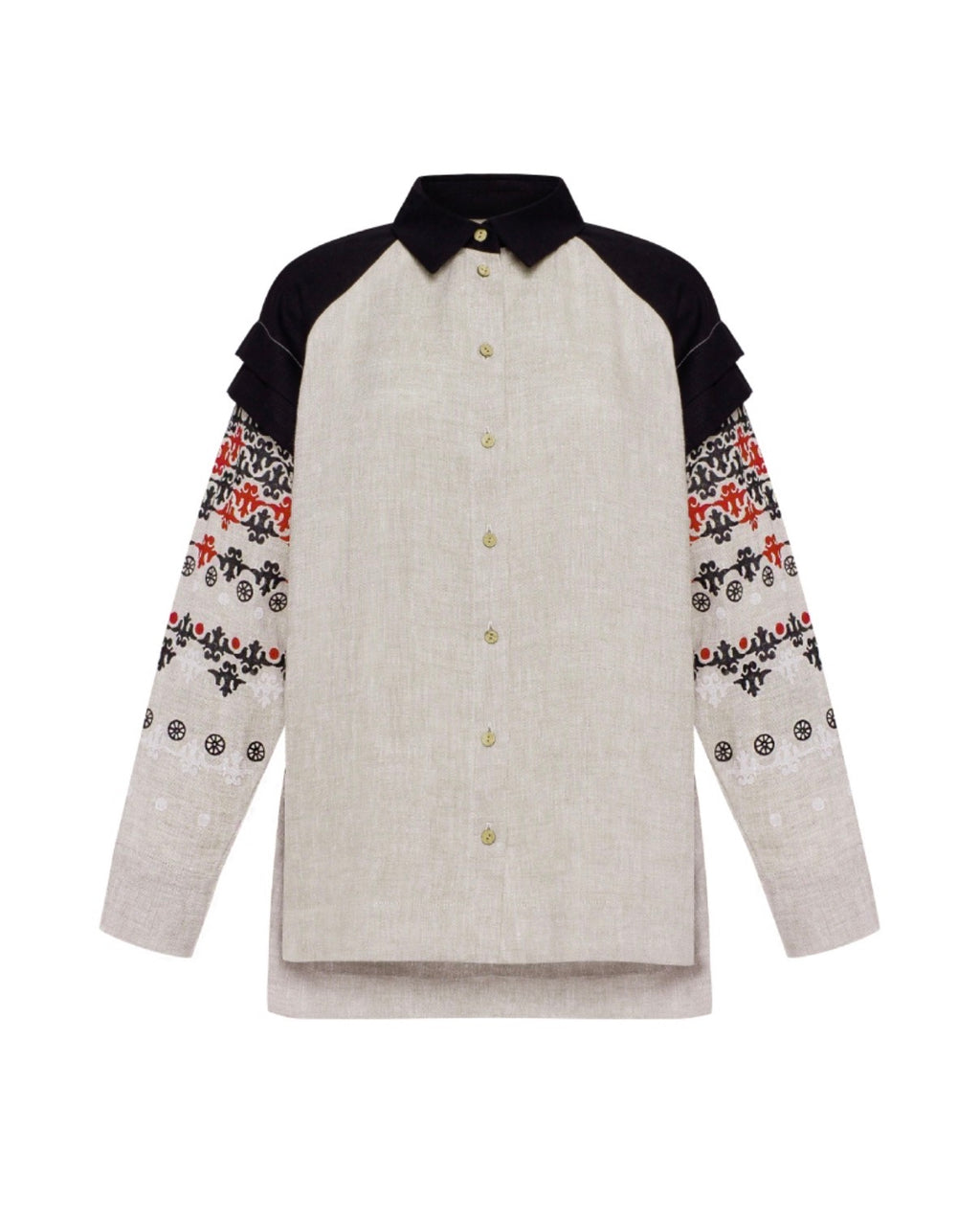Women’s Linen Shirt with Hand Block Print Black