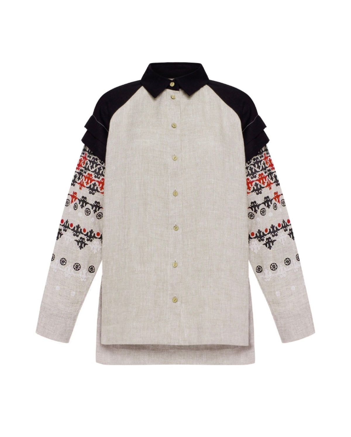 Women’s Linen Shirt with Hand Block Print Black