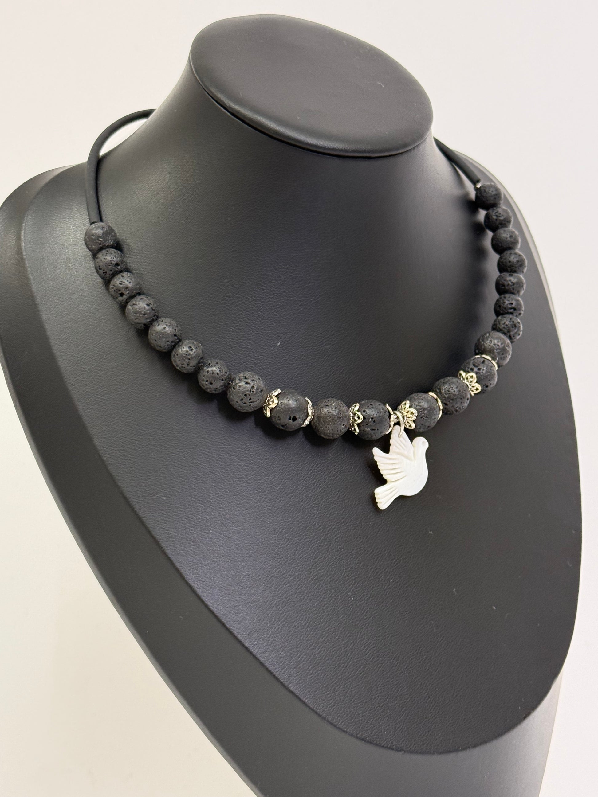 Black Onyx Choker with a White Bird