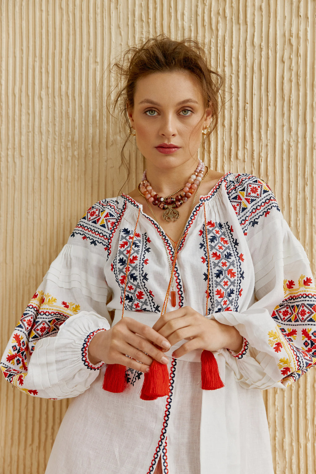 Lora Linen Embroidered Blouse with Belt