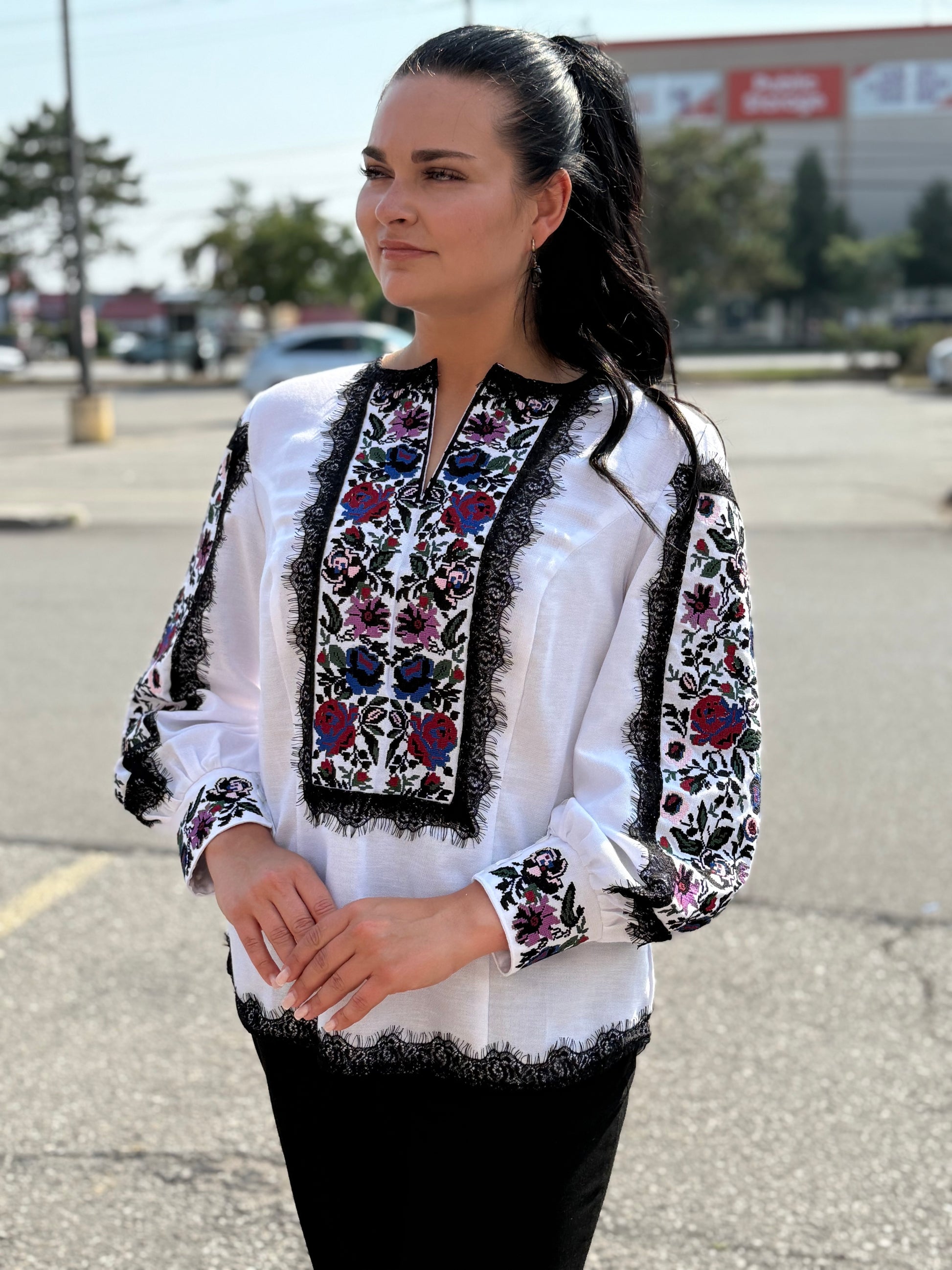 Women’s Embroidered Shirt "Kucheriava" – White Ukrainian Vyshyvanka with Floral Motifs