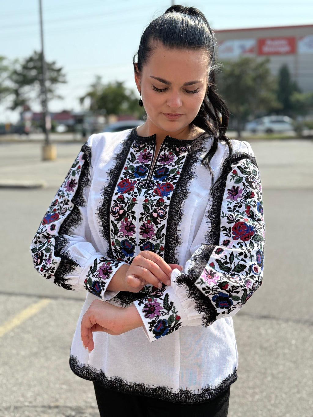 Women’s Embroidered Shirt "Kucheriava" – White Ukrainian Vyshyvanka with Floral Motifs