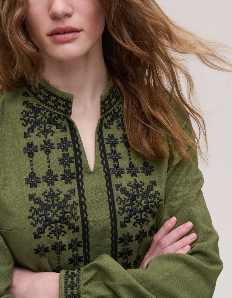 Women's Khaki Embroidered Shirt Nezlamni