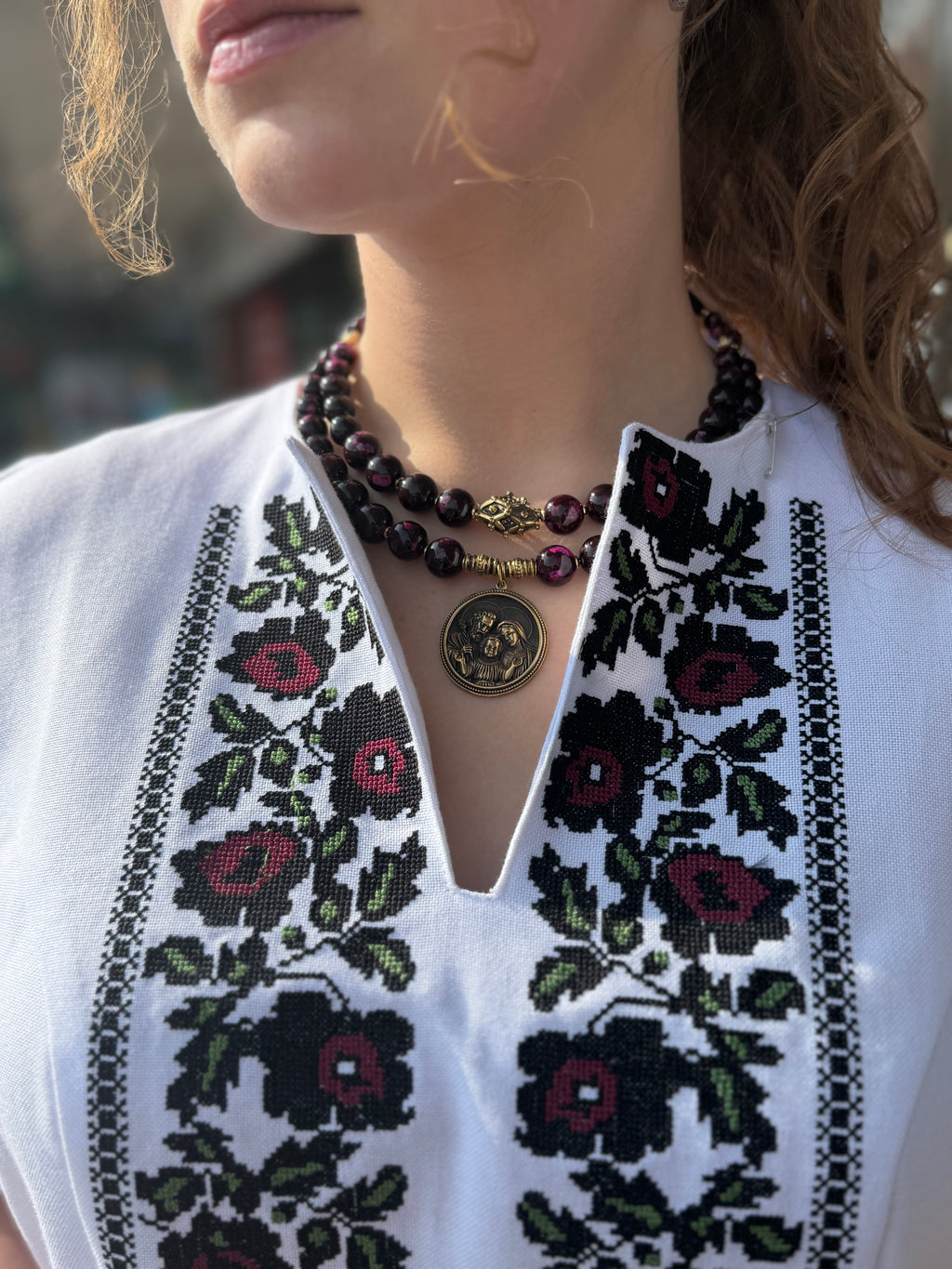 Women’s Embroidered Shirt "Festive" – Short Sleeve Ukrainian Vyshyvanka with Colorful Floral Embroidery