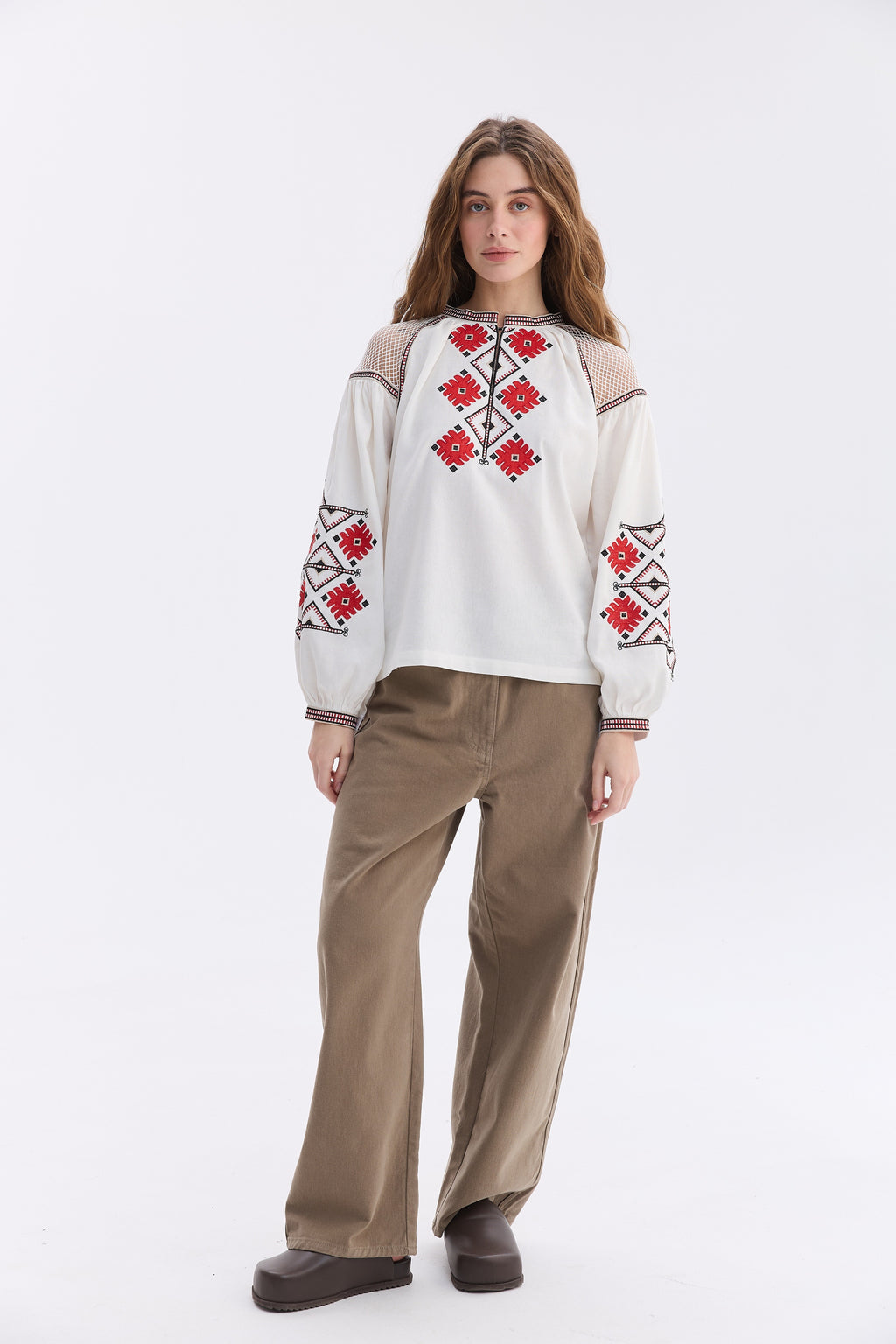 Women’s Embroidered Blouse with Red and Black Ornament