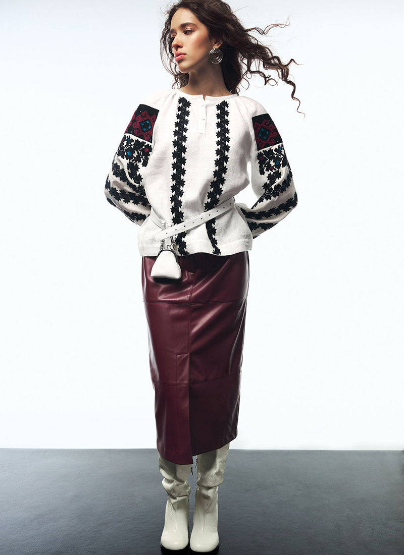 Borshchiv Embroidered Linen Blouse with Statement Sleeves