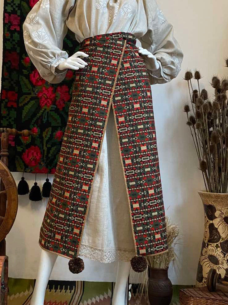 Traditional Ukrainian Plakhta Wrap Skirt Green