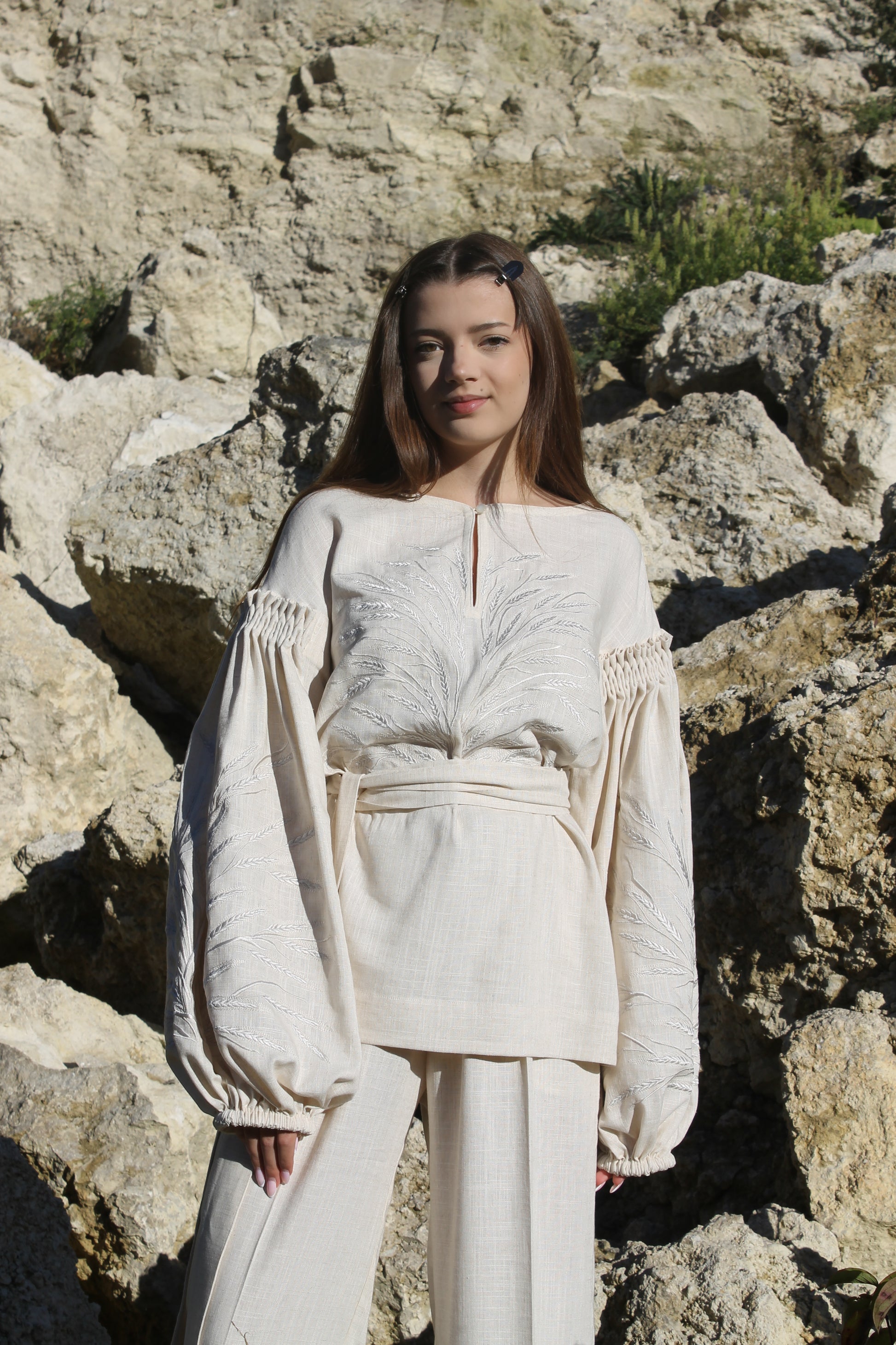 Linen Blouse with Wheat Embroidery