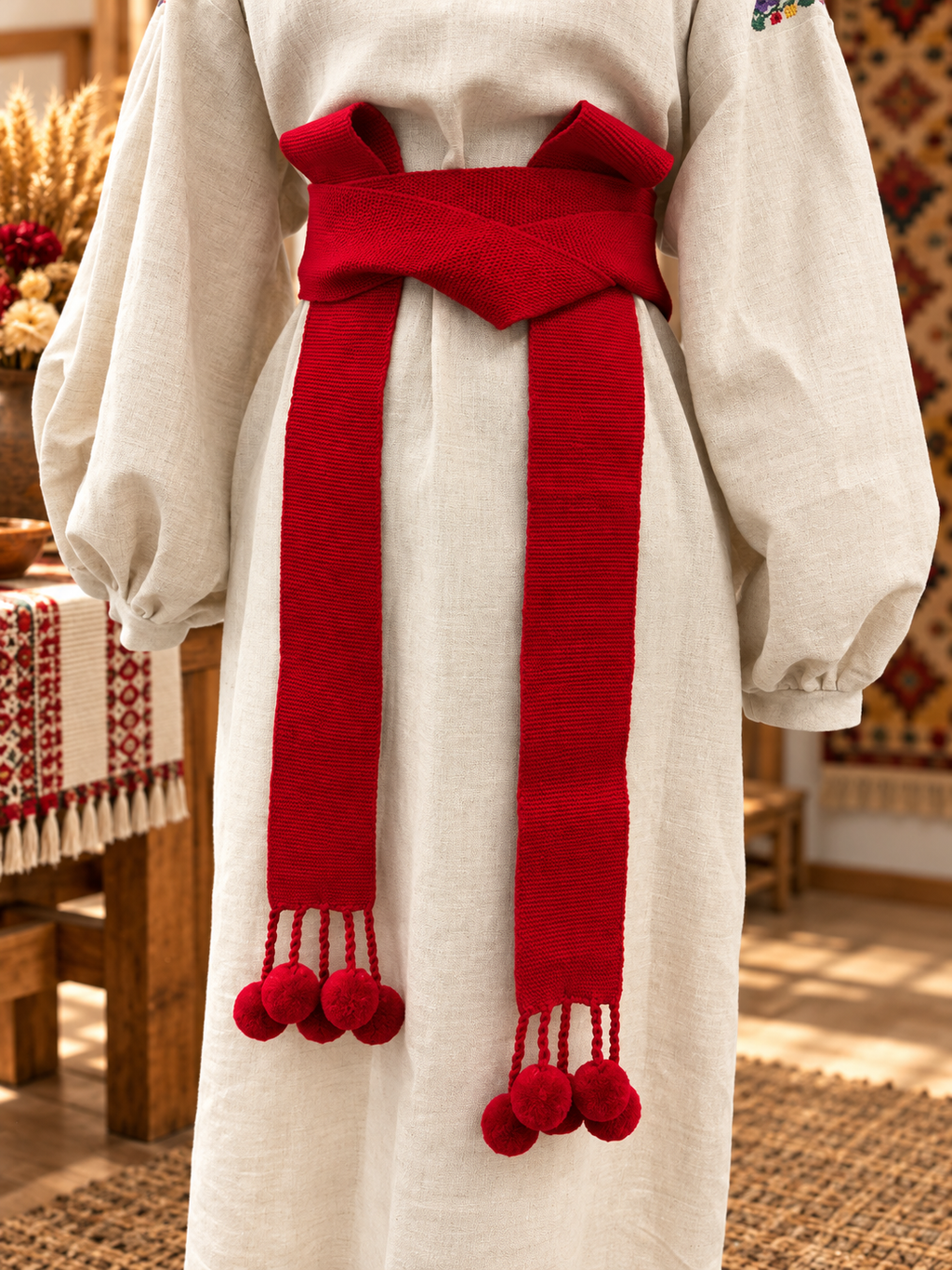 Traditional Women’s Ukrainian Kraika with Tassels Red Colour