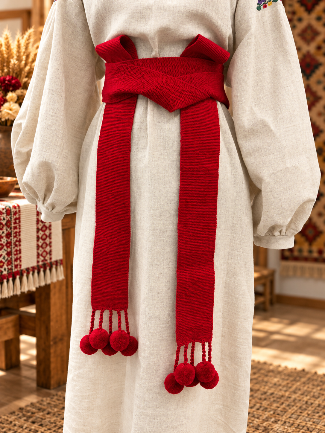 Traditional Women’s Ukrainian Kraika with Tassels Red Colour