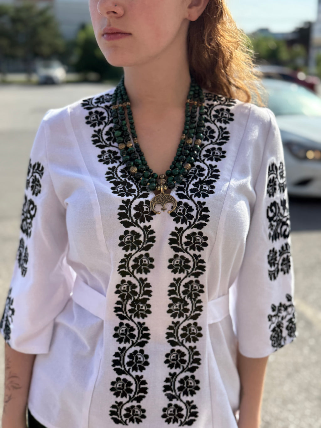 Branch Embroidered Shirt (Women’s - Black, 3/4 Sleeve)