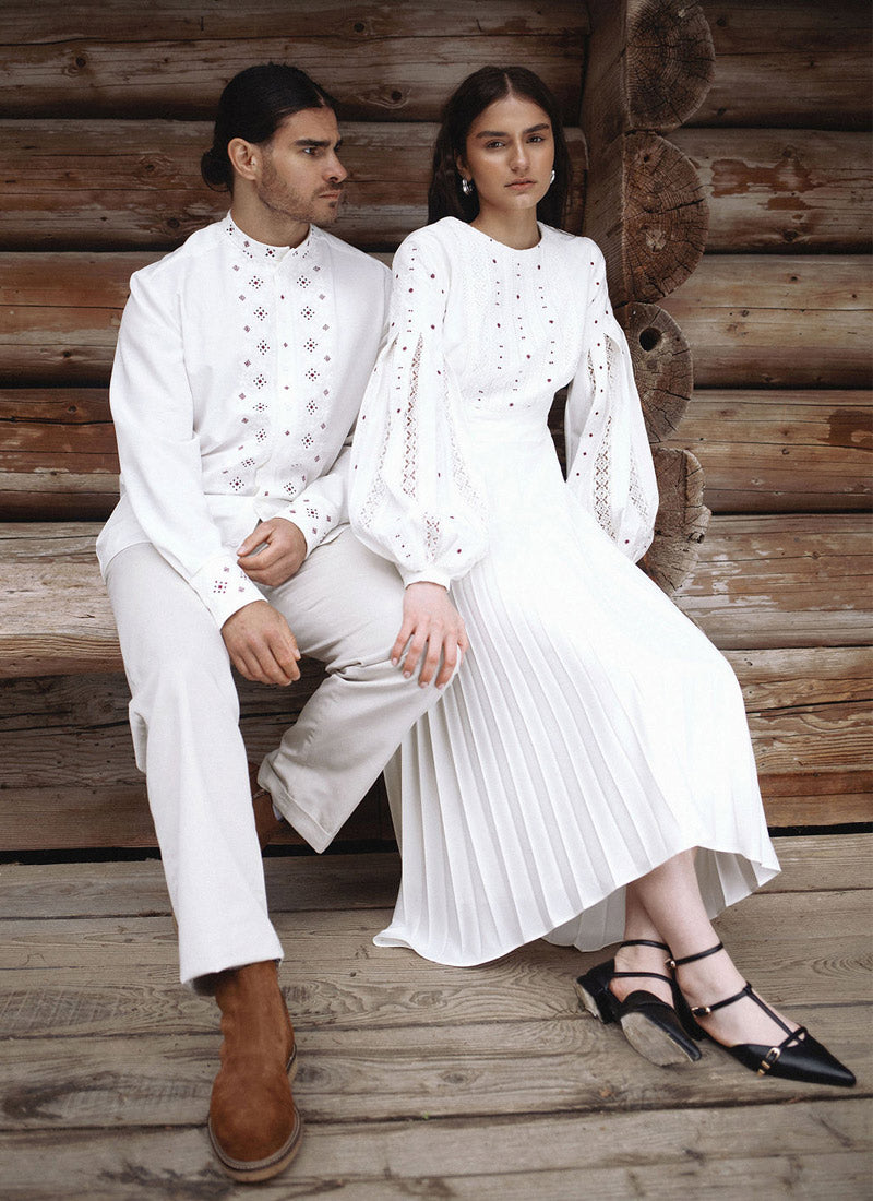 “Neboskhyl” White Embroidered Shirt for Men