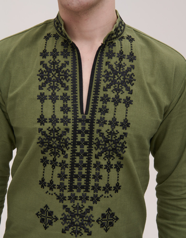Men’s Embroidered Shirt "Nezlamni" – Khaki Ukrainian Vyshyvanka