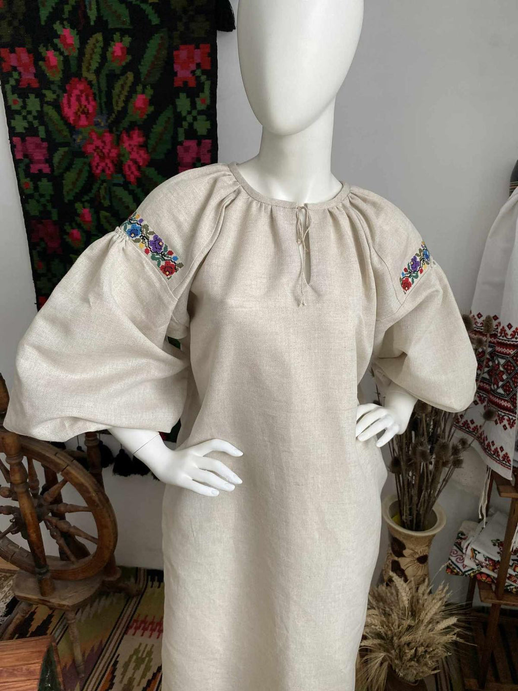 Women’s Long Linen Shirt with Traditional Embroidery