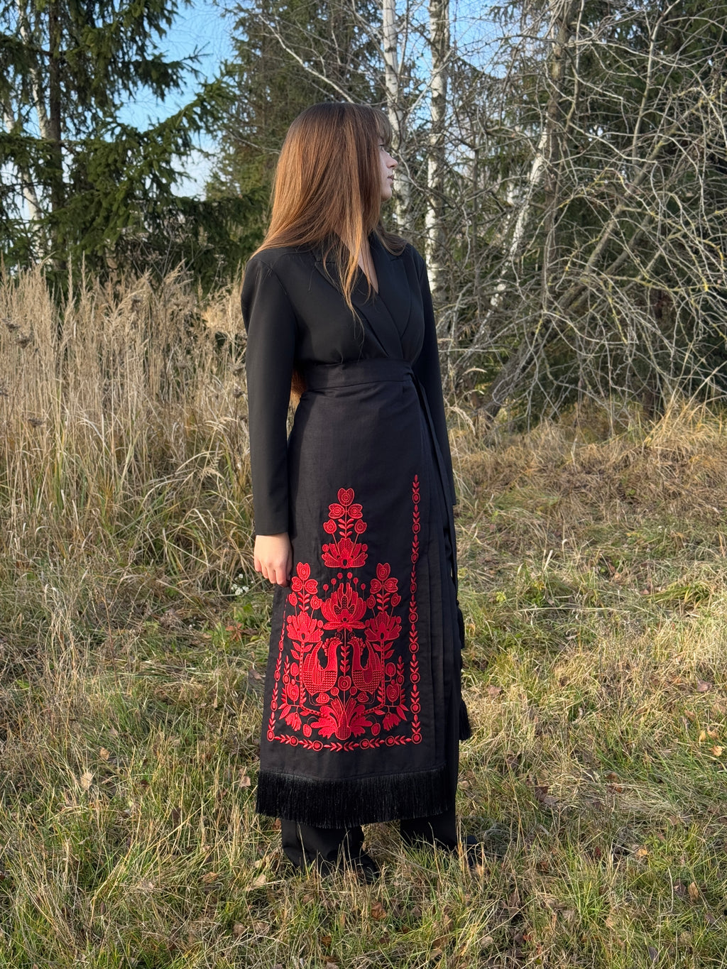 Embroidered Ukrainian-Style Apron with Fringe “Ancient Motifs”