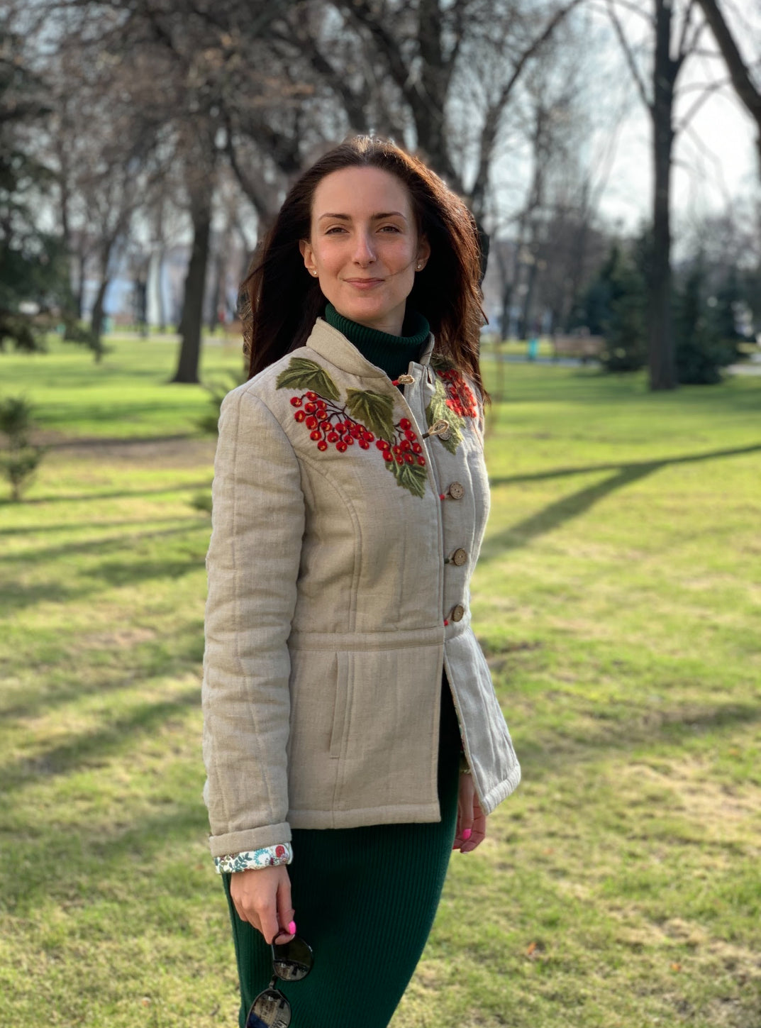 Linen Jacket "Kalyna" With Handmade Wool Felting