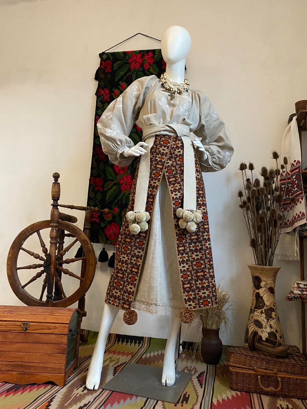 Women’s Long Linen Shirt with Traditional Embroidery