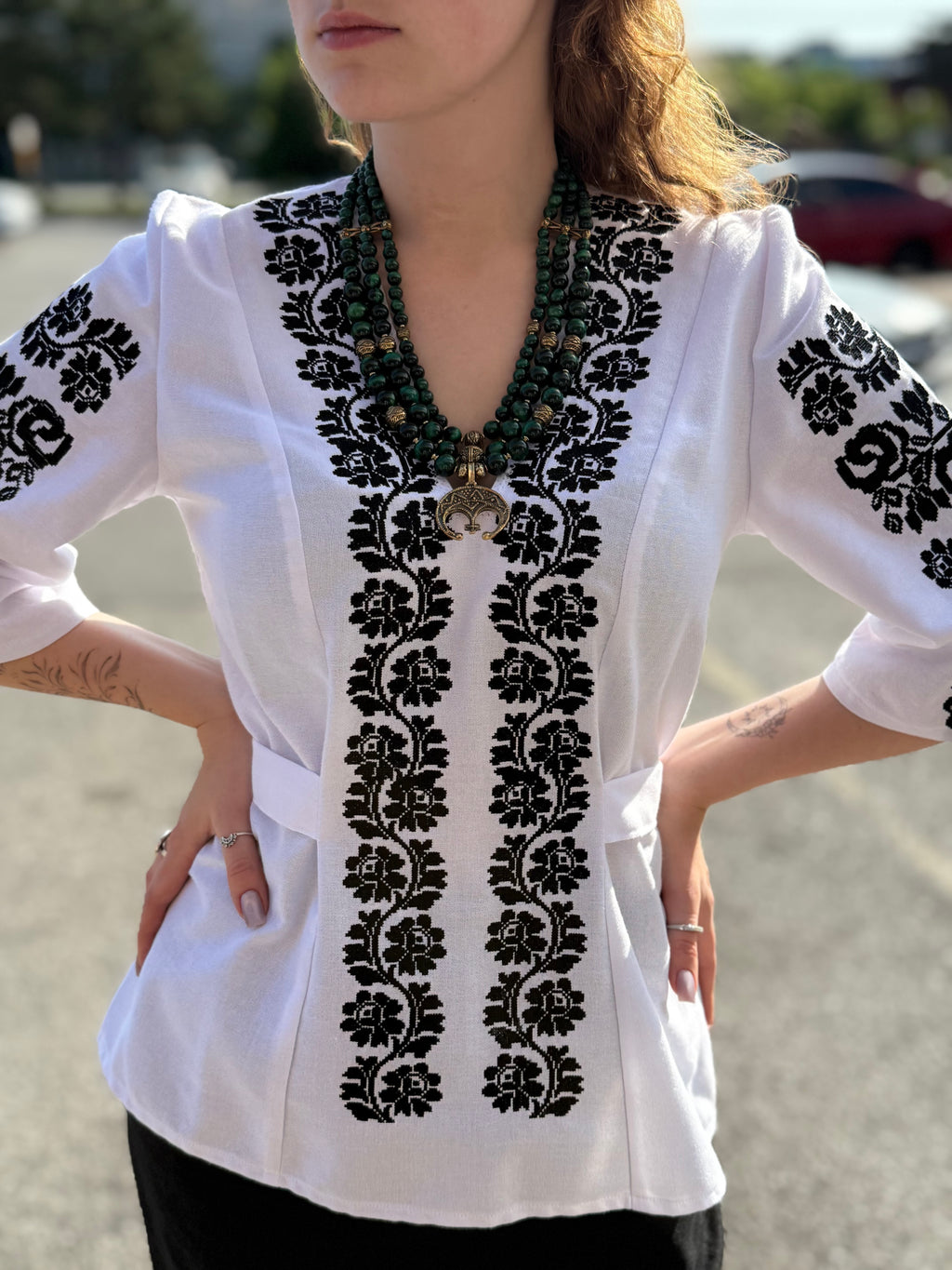 Branch Embroidered Shirt (Women’s - Black, 3/4 Sleeve)