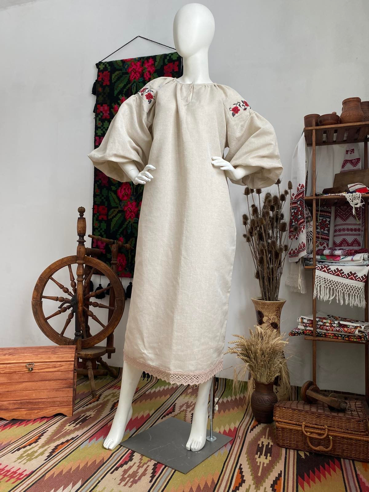Women’s Long Linen Shirt with Traditional Embroidery
