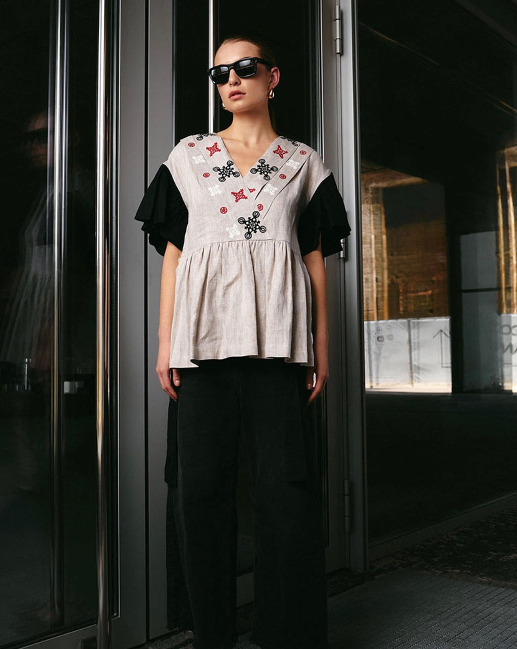 “Zlahoda” Linen Blouse with Hand Block Print