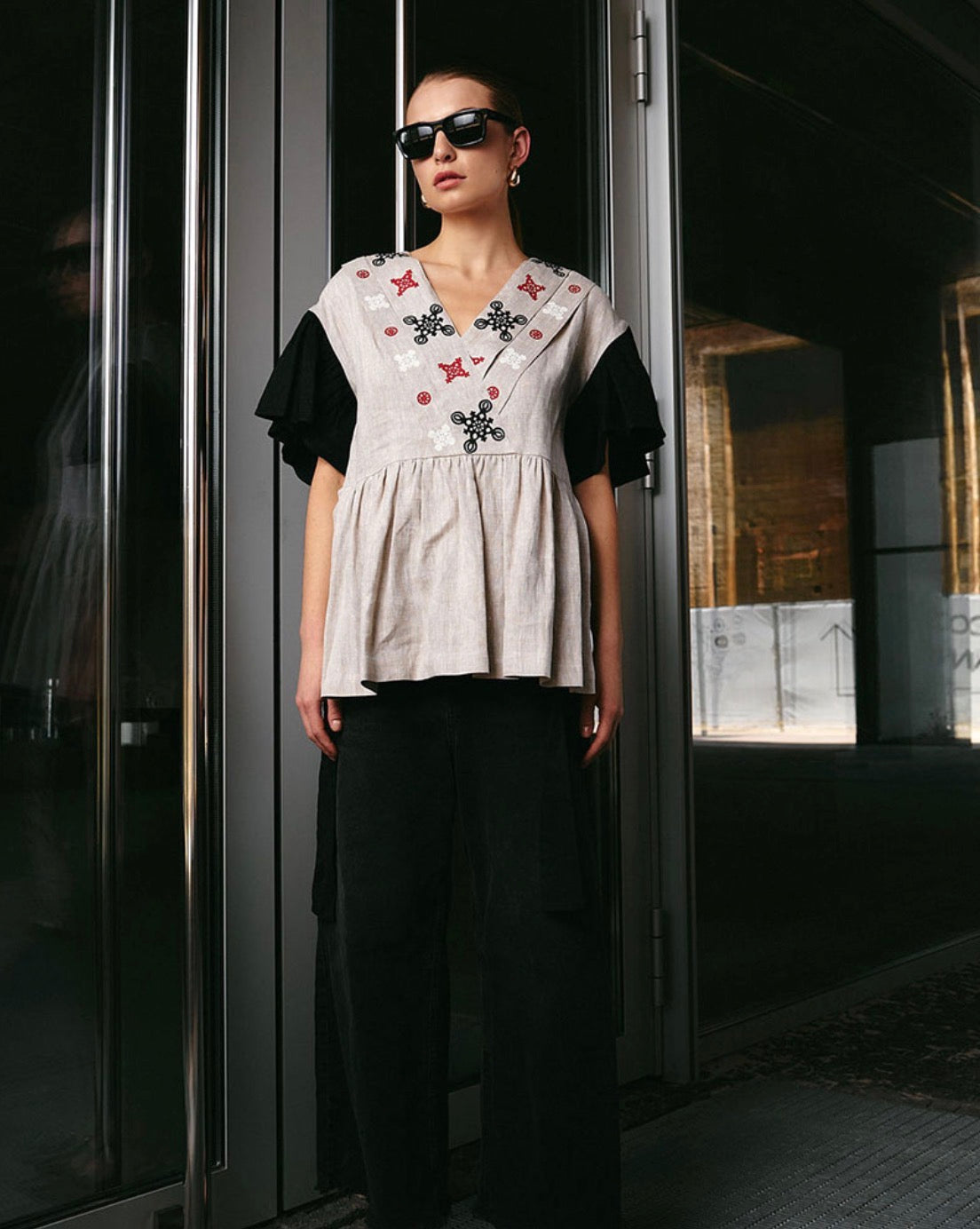 “Zlahoda” Linen Blouse with Hand Block Print