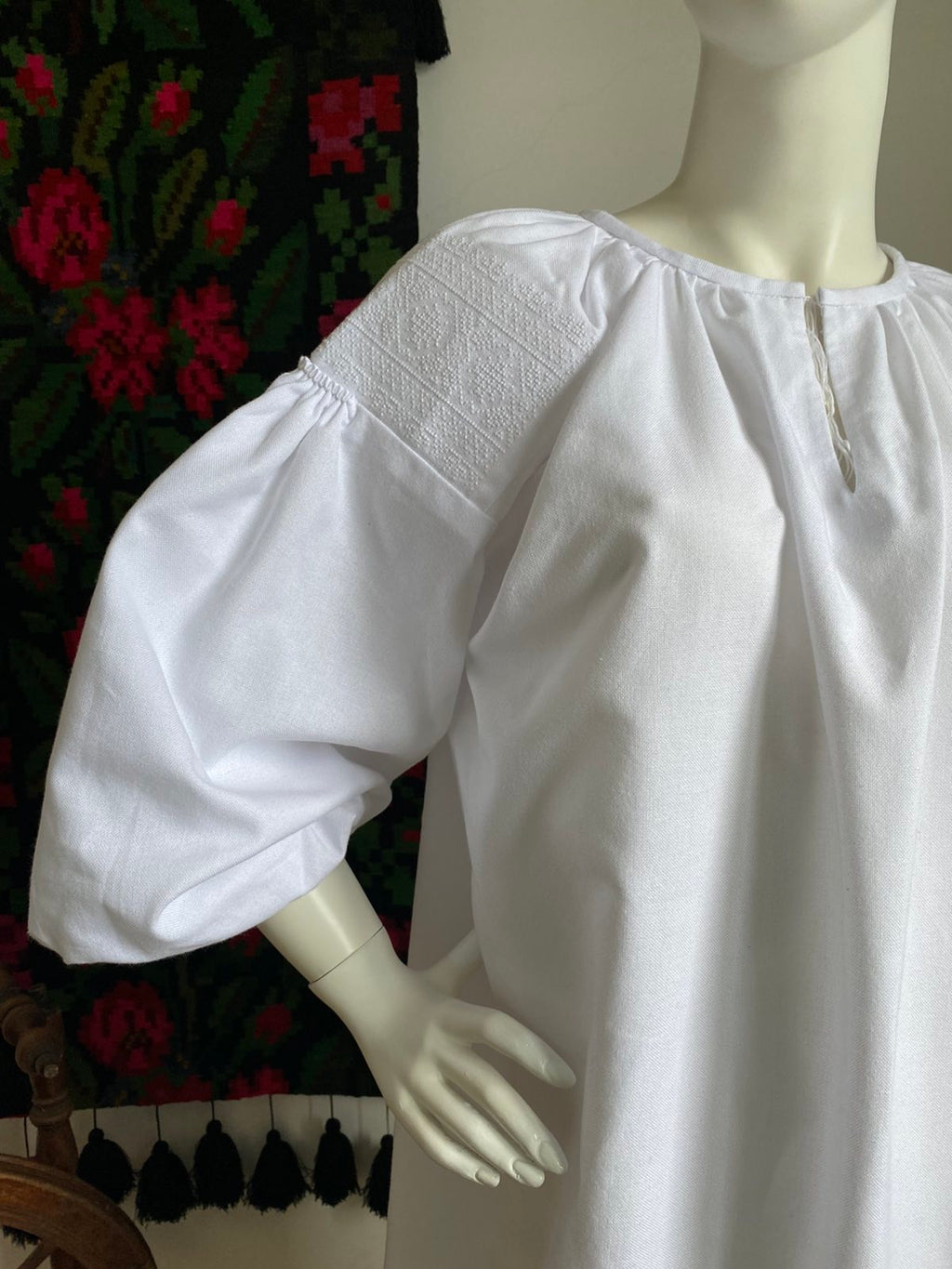 Women’s Long White Shirt with Traditional Embroidery