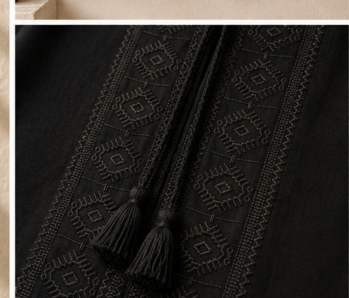 Men’s Black Linen Blend Embroidered Shirt
