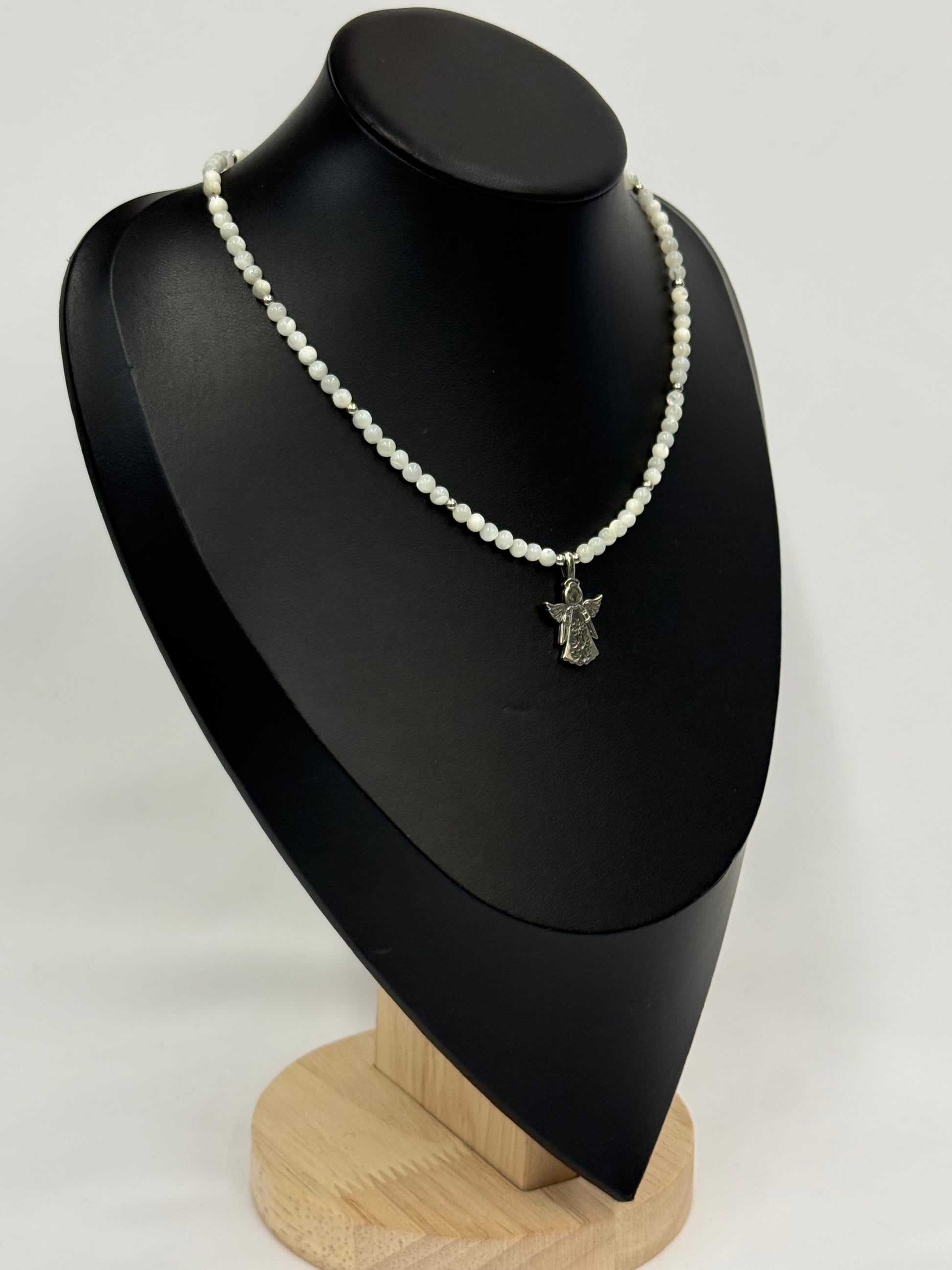 Mother of Pearl Necklace with “Angel” German Silver Pendant