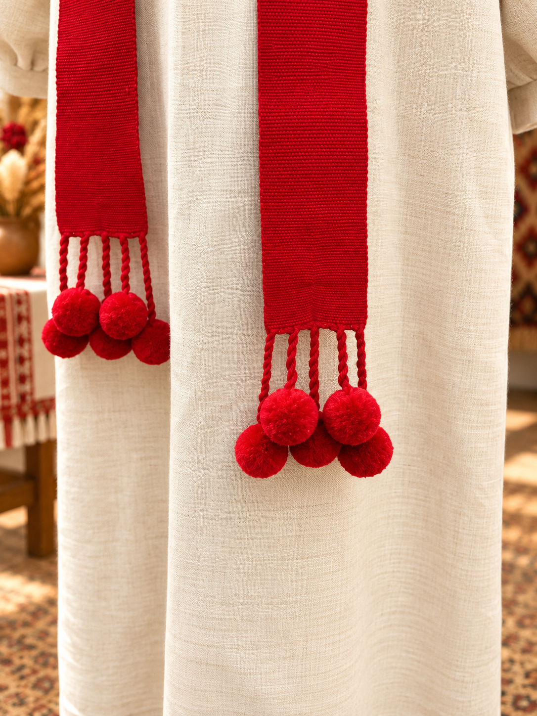 Traditional Women’s Ukrainian Kraika with Tassels Red Colour