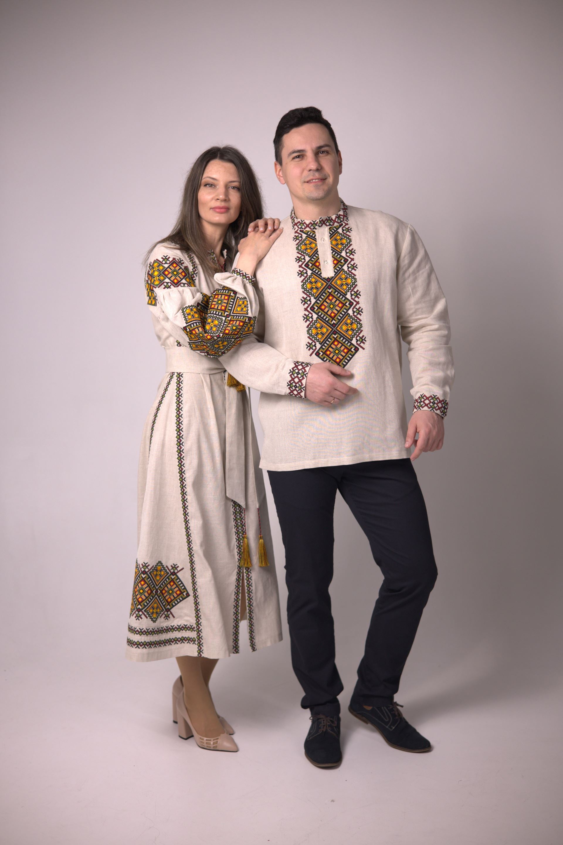 Embroidered dress "Carpathian" (sand)