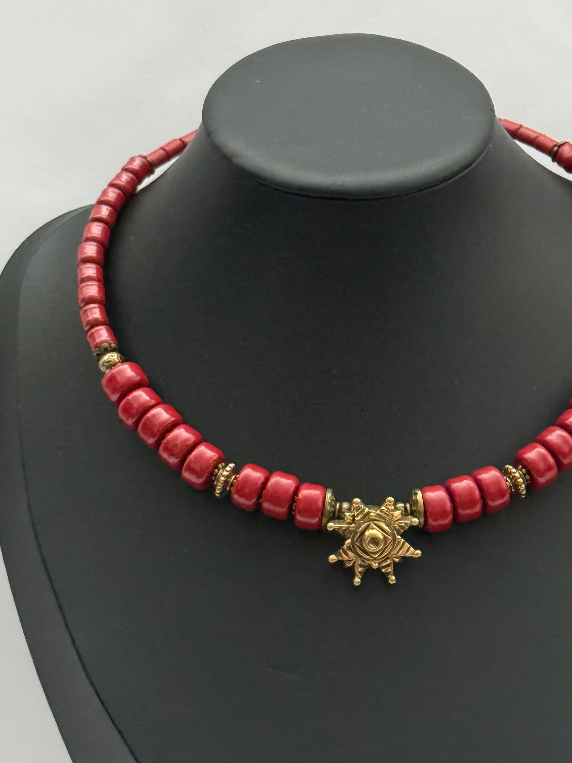Kosiv Ceramic Choker with Brass Star – Handmade Ukrainian Jewelry