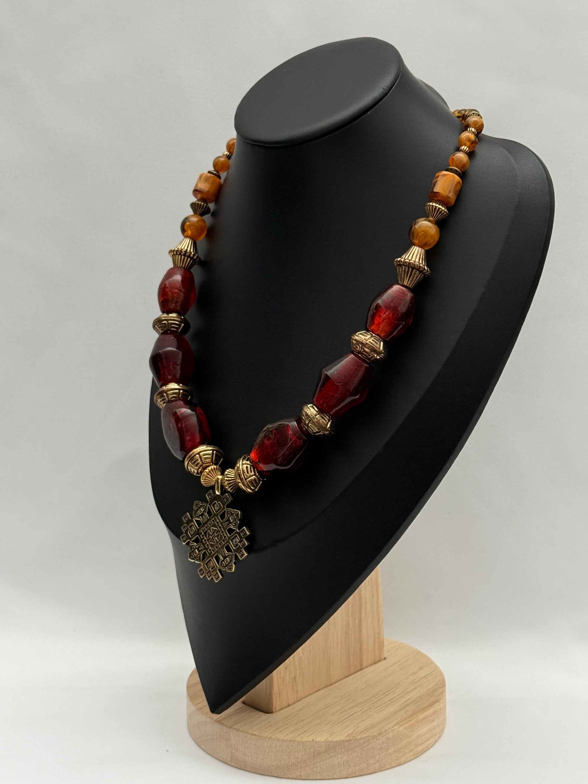 Red Vintage Murano Glass Necklace with Traditional Brass Zgarda